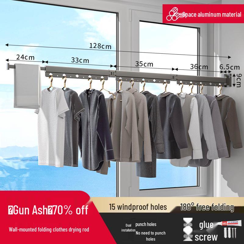 Wall-Mounted Telescopic Folding Clothes Drying Rack for Indoor/Outdoor Use