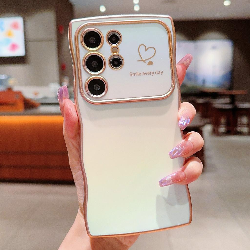 For Samsung Galaxy S23 Ultra Case Curly Shape Love Heart TPU Phone Cover Iridescent Gradient