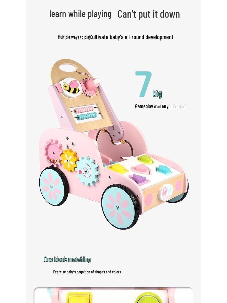 Wooden Multifunctional Toddler Push Walker & Educational Toy