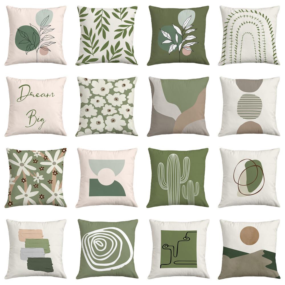 Popular Green Plant Printed Sofa Pillow, Simple Ins Style, Fresh and Refreshing Pillow