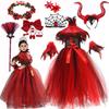 Halloween Vampire Costume for Girls Devil Witch Gothic Mesh Clothes Demon Vampires Queen Cosplay Carnival Party Dress Set
