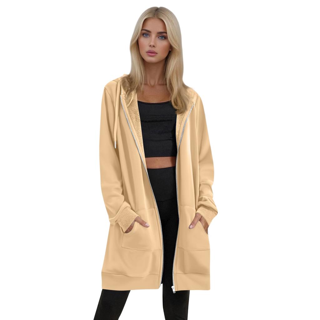 Women's Solid Color Zippered Sweatshirt Top Daily Casual Raglan Long Jacket (Without Hood Drawstring)