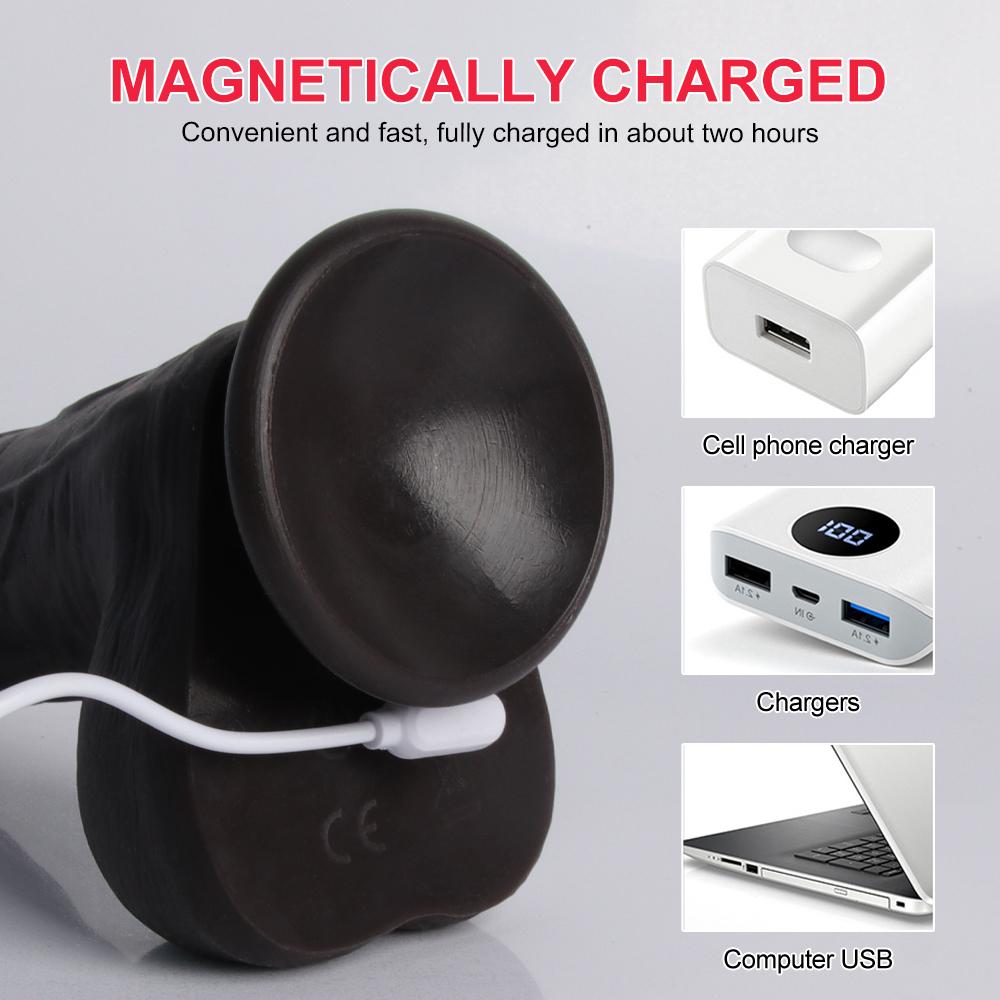 Thrusting Dick Black Dildo Elescopic Vibrating Dildo Vibrator Heating Sex Toy G-Spot Anal Stimulation Vibrating For Women