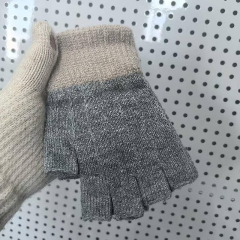 Half-finger Gloves Winter Girls Cute Bare-finger Wool Plush Warm and Cold-proof Student Writing Gloves