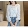 Early autumn long-sleeve lace base shirt for women, spring and autumn wear, 2026 new trendy chiffon top, stylish women's blouse