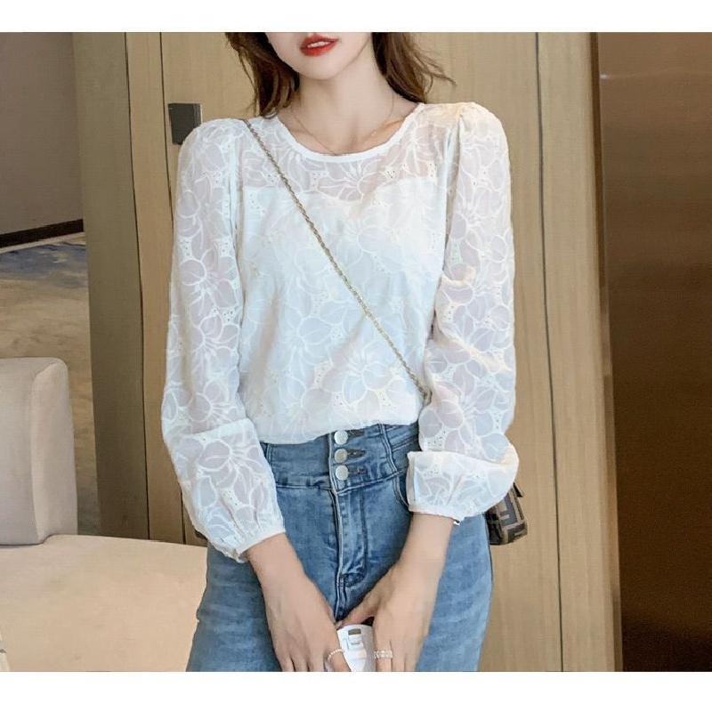 Early autumn long-sleeve lace base shirt for women, spring and autumn wear, 2026 new trendy chiffon top, stylish women's blouse