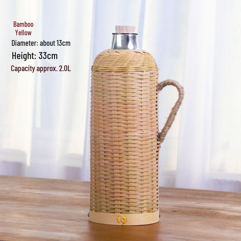 Retro Bamboo Woven Thermos: Nostalgic Glass Liner Insulated Kettle