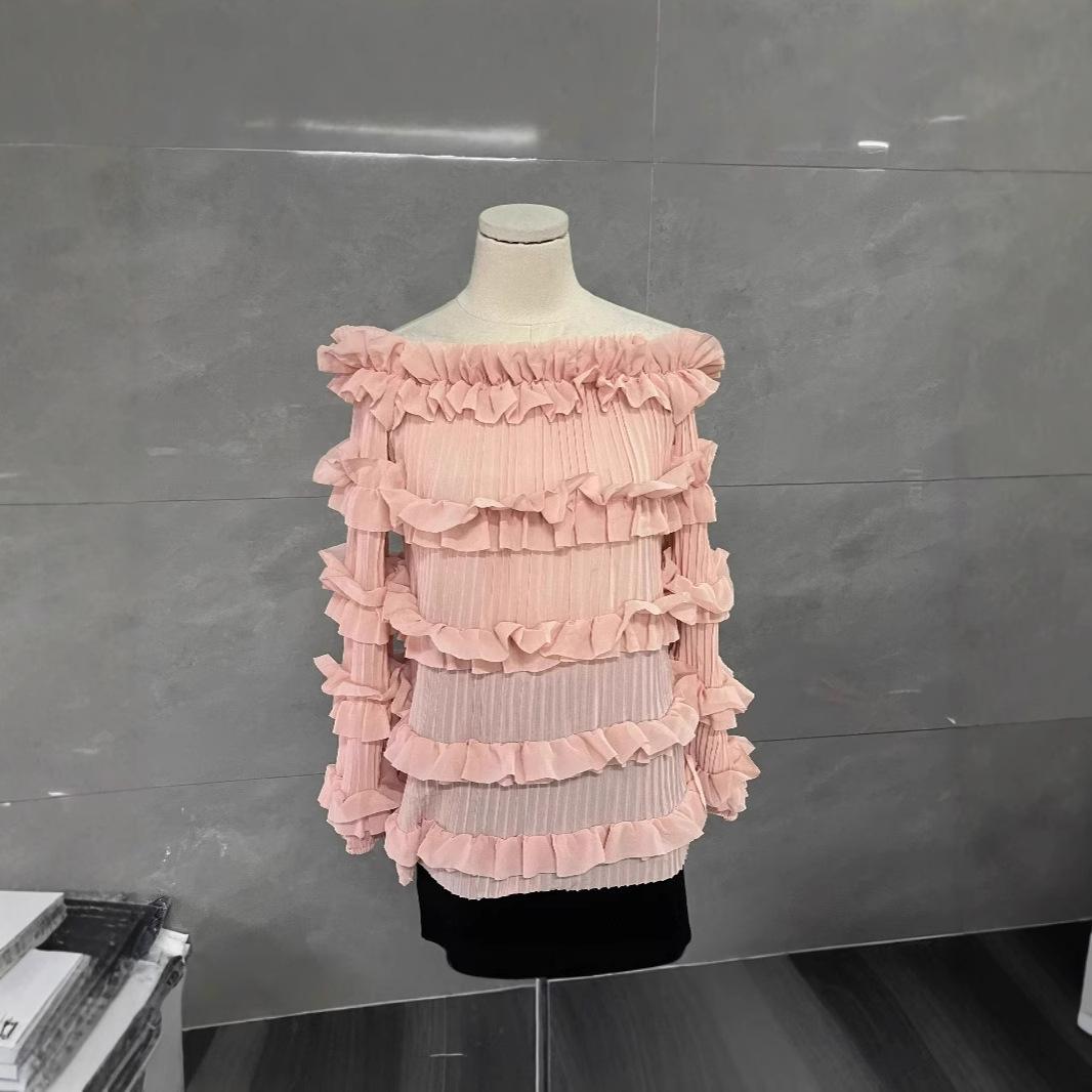 

Женский милый шифоновый топ с рюшами и открытыми плечами XL (~125 lbs)