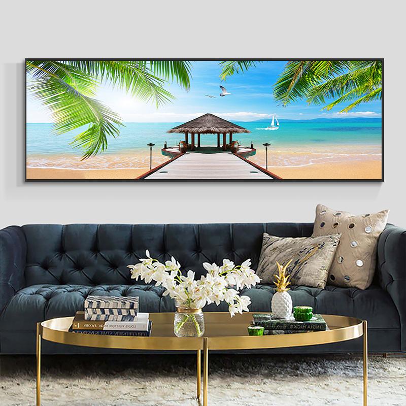 Landscape Beach Palm Tree Wooden Bridge Canvas Painting Posters and Prints Wall Art Pictures Living Room Home Decor No Frame No Frame