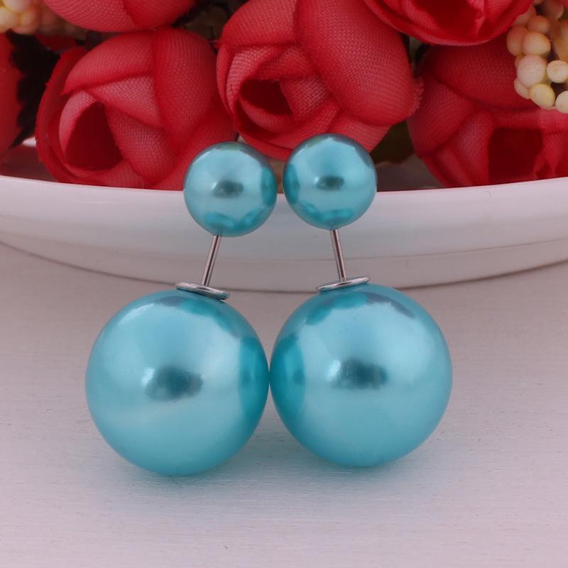 1Pair Earrings Round Ball Size Double-headed Pearl Pendant Ear Clip Gorgeous