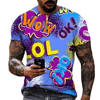 Summer Round Neck 3D Funny Graffiti Pattern Print Top Fashionable Casual Short Sleeved Men's T-shirts