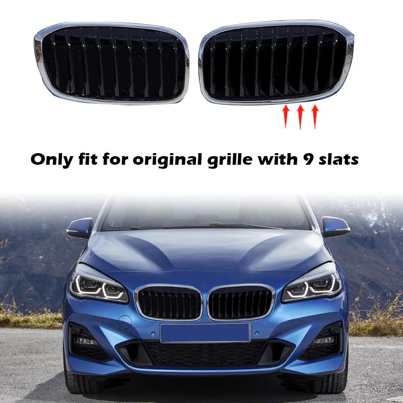 Kidney Grille Decal Clip Cover 9 Slats Grill Trim Fit For BMW 2 Series F46 Gran Tourer 218d 2018- M Sport Version