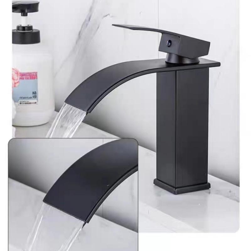 Black Stainless Steel Waterfall Bathroom Basin Faucet Sink Faucet Square Basin Faucet Single Handle And Cold Basin Faucet