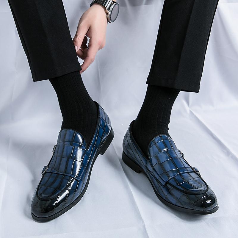Fashion Hot Selling Luxury Blue Banquet Men's Formal Shoes Europe America High-end New Men's Business Work Shoes Groom's Wedding Shoes
