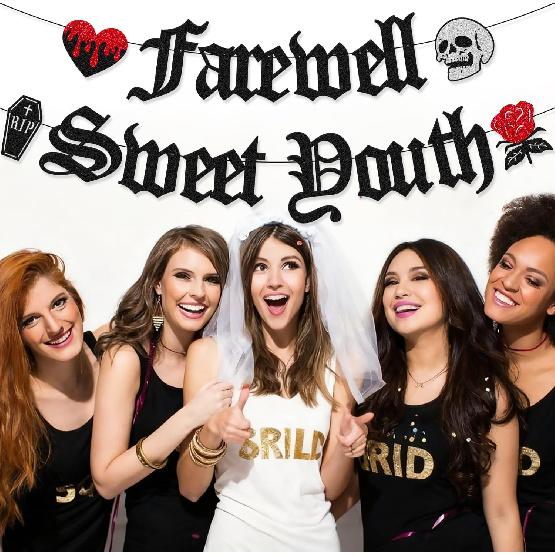 Farewell Sweet Youth Banner Funeral for My Youth Birthday Decorations Gothic Death Rip to my 20th 30th 40th bday Backdrop Bachelorette Retirment