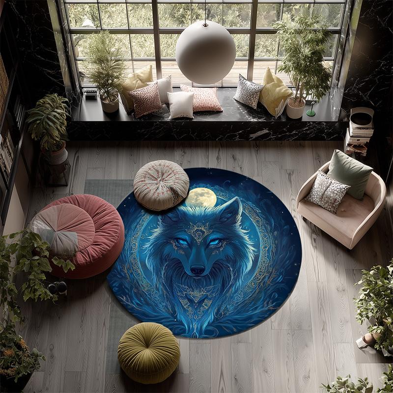 Moonlight Animals  Round Area Rug,Carpet Rug for Living Room Bedroom Sofa Playroom Decor,Non-slip Floor Mat