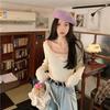 Sweet Lace Long-sleeved Apricot Knitted Sweater Women's Autumn New Bow Design Slim-fit Shirt