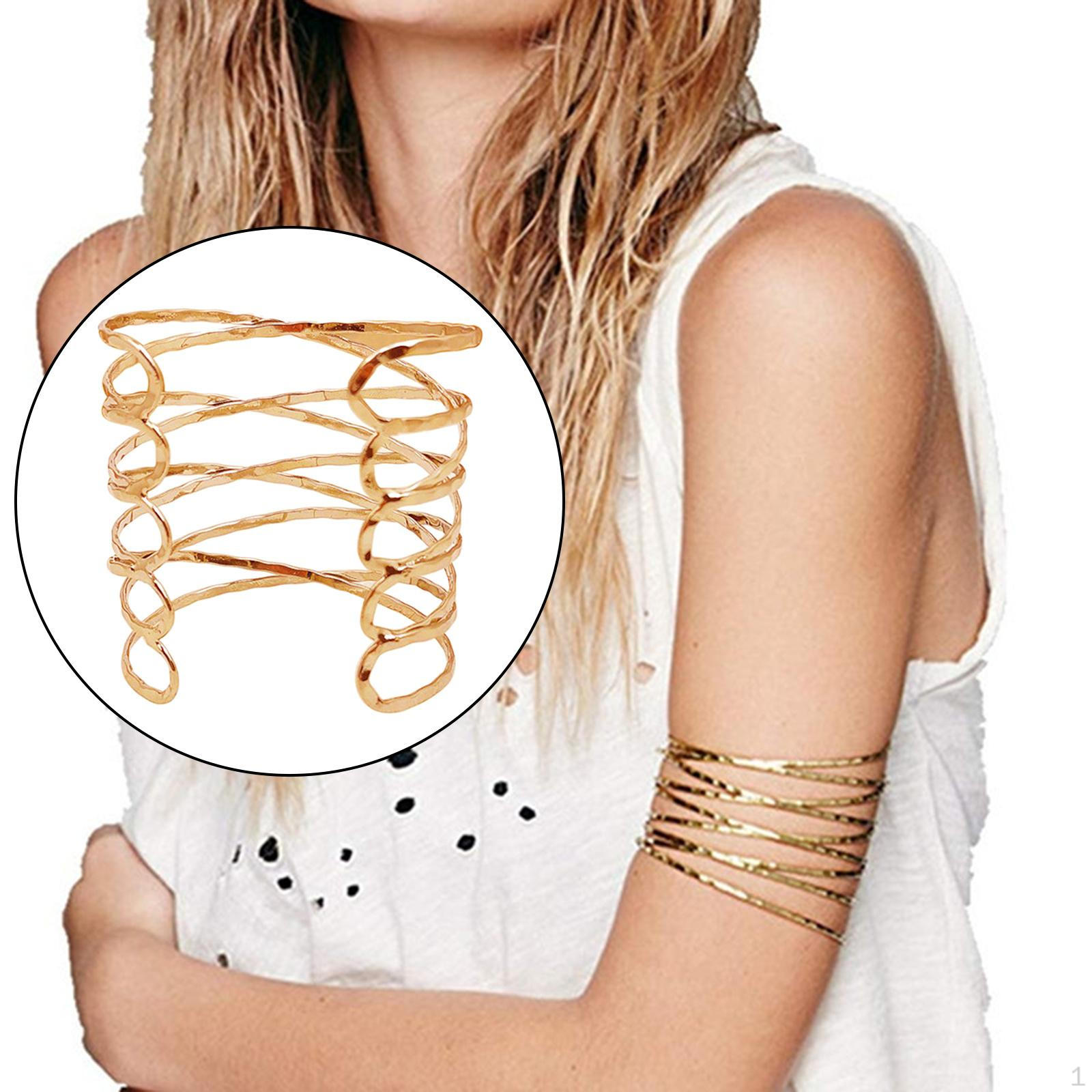 

Набор браслетов на руку, регулируемая верхняя манжета, минималистичные браслеты, металлический браслет в стиле панк, искусственный Golden F