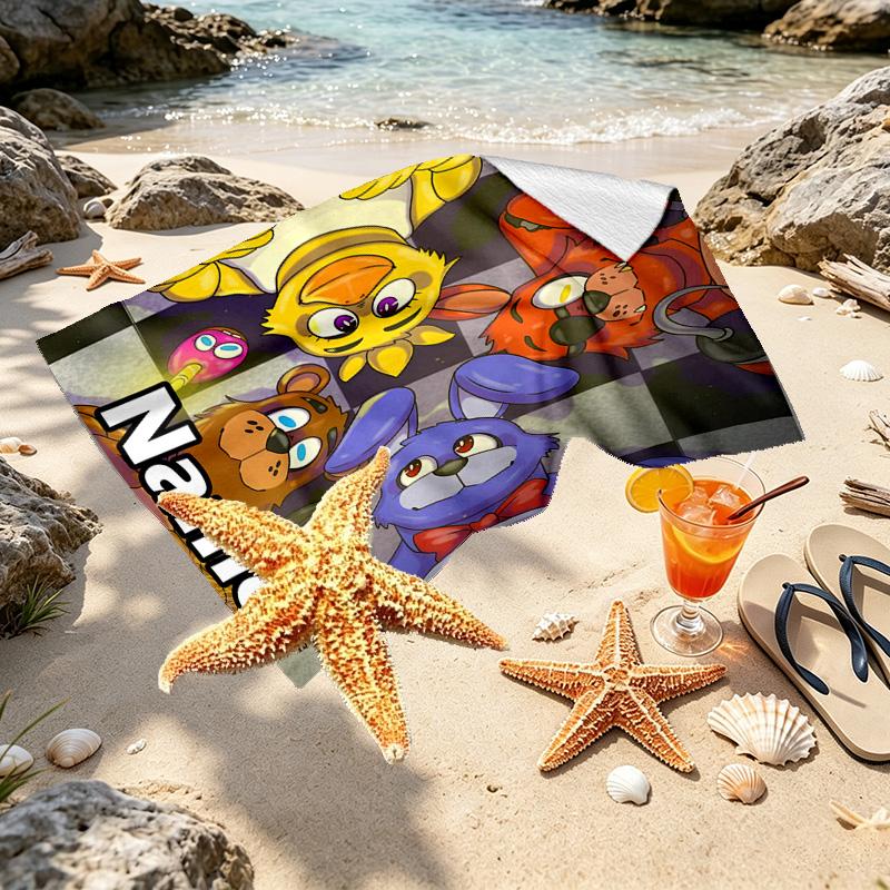 Custom Name Personalized Five Nights At Freddy's Print Beach Towel, for Trip Camping Beach Party Home Decor, Birthday Gift for Family & Friends