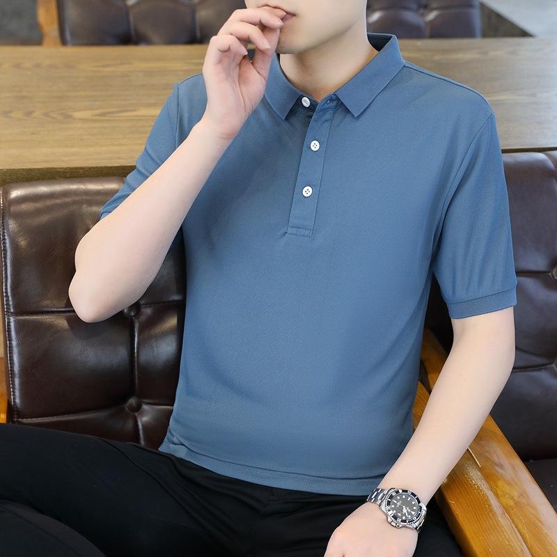 Ice Silk Short Sleeve Men'S T-Shirt Polo Shirt New Casual Shirt Men'S Group Lapel T-Shirt Workwear