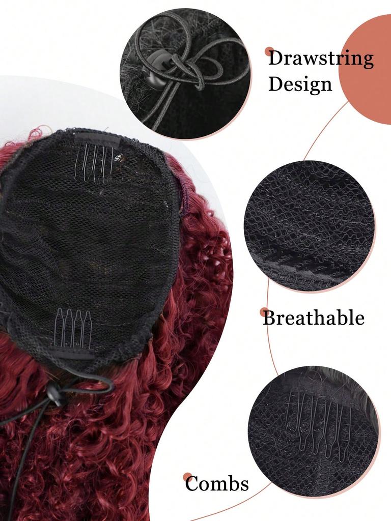 Synthetische Perücken, 50,8 cm langer Pferdeschwanz mit Kordelzug, tief gelockt, hitzebeständig, Pferdeschwanzverlängerung im Afro-Stil, verworrene lockige Haarteile für Frauen