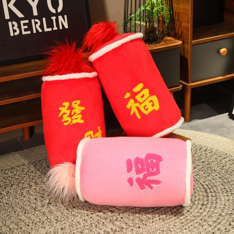 Red Simulated Firecracker Pillow New Year Fireworks Plush Toys Festive Pillow Toys Living Room Sofa Ornaments
