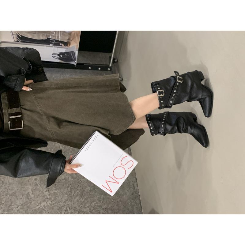 2025 New American Spice Girls Belt Buckle Pants Boots Short Boots Women's Boots Pointed Western Cowboy Boots
