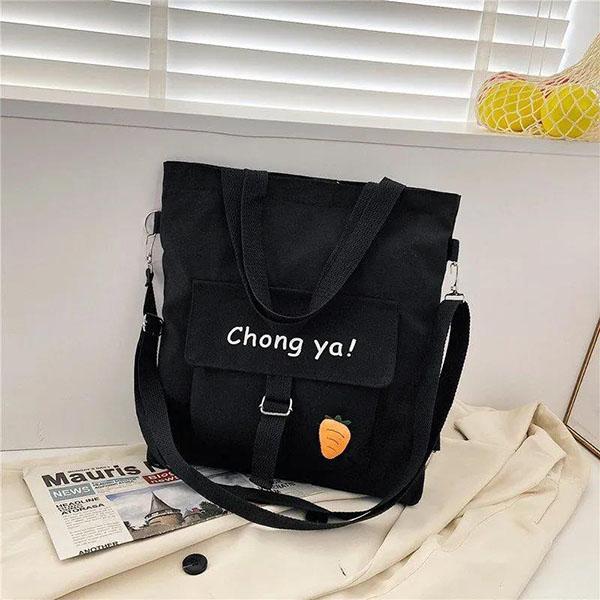 

Женская сумка, однотонная холщовая сумка на одно плечо, мультяшная повседневная сумка-мессенджер 35*35*6cm чёрный