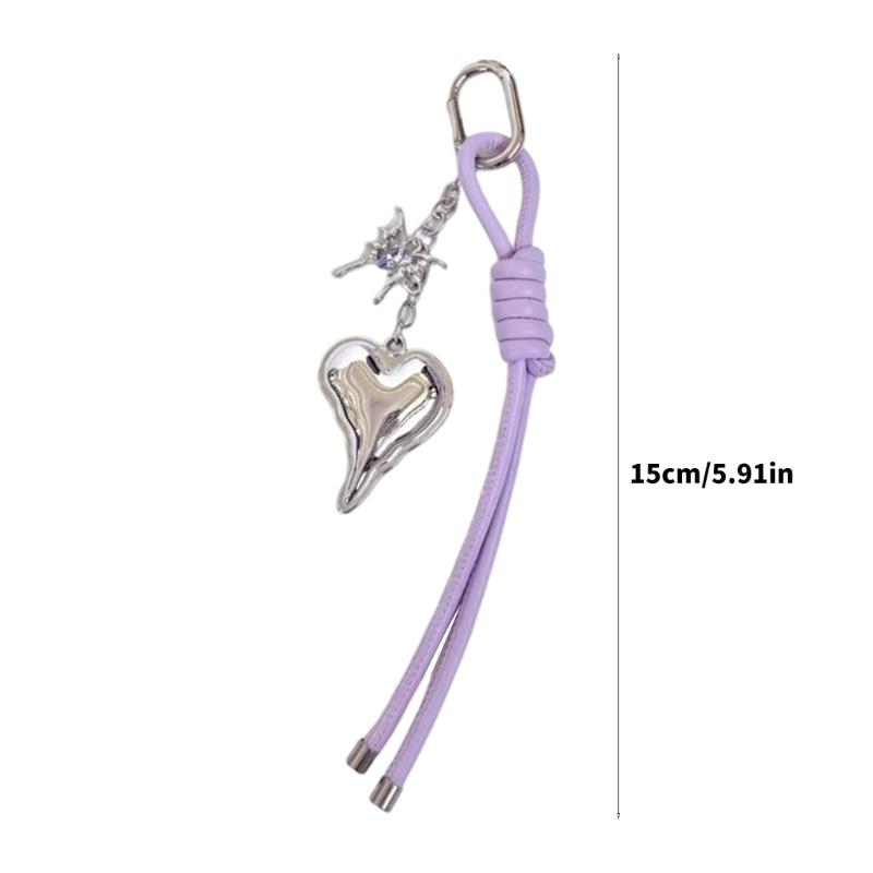 Handwoven Leather Heart Keychain Alloy Accent Hanging Decoration Jewellery Accessory for Keys Bags Gift Giving