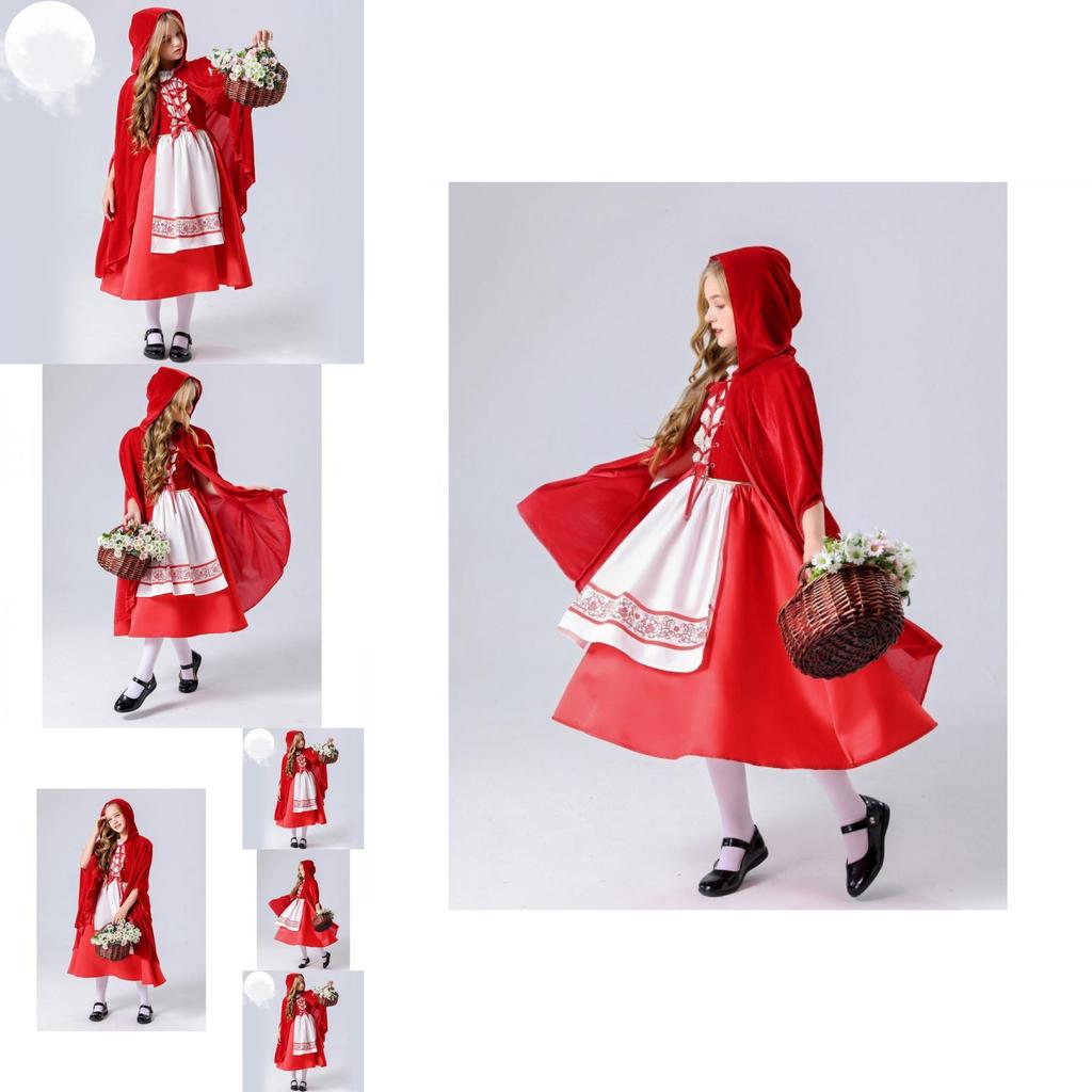 Enchanting Red Cape Costume For Girls With Polyester Fabric For Stage Performances