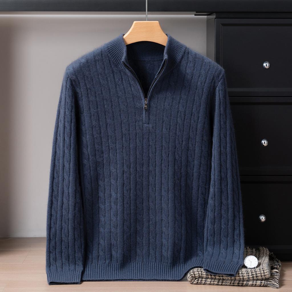Thickened zipper semi-high pure cashmere sweater long-sleeved pullover sweater high luxury knitted sweater