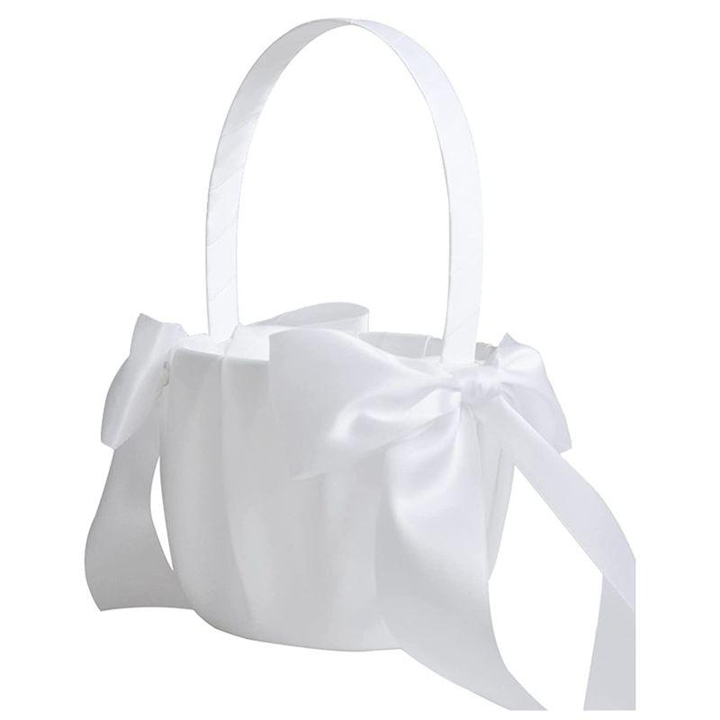 A84E-2er-Pack Weißer Blumenmädchenkorb Hochzeitskorb Für Blumenmädchen Niedlicher Satin-Blumenmädchenkorb