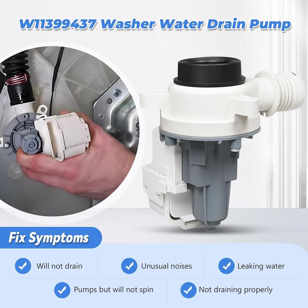 W11399437 Washing Machine Water Drain Pump Replacement Compatible with Maytag Whirlpool Kenmore Crosley Washer Replace Part Numbers W11399437