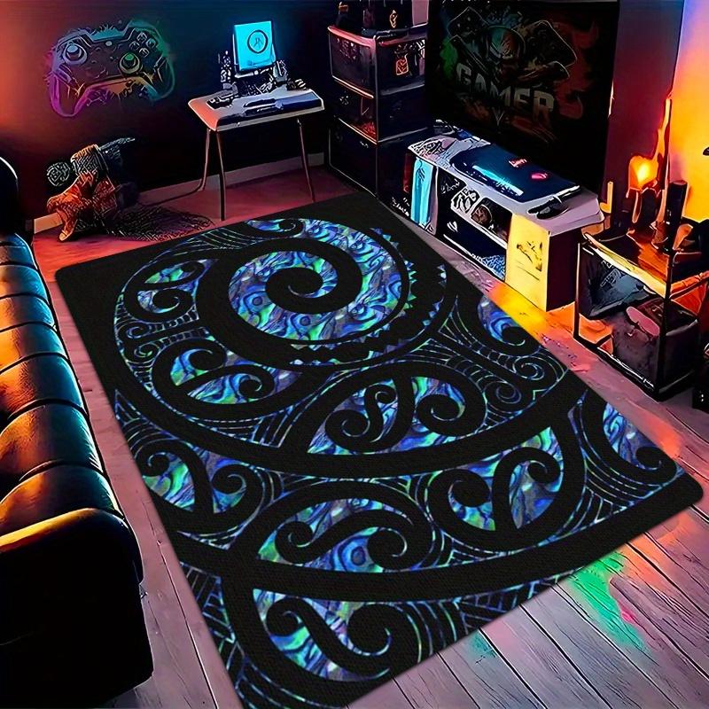 Paua Tattoo Koru Pattern Mat, Vibrant Blue Black Flannel Lightweight Machine Washable for Home Office Holiday Decor 40x60cm