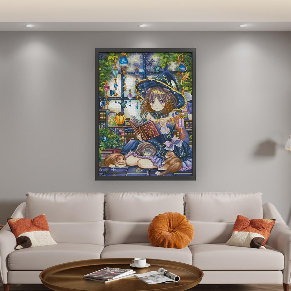 Kit de Point de Croix Artistique 14CT Broderie Complète Fil de Coton Égyptien Sorcière 60x80cm