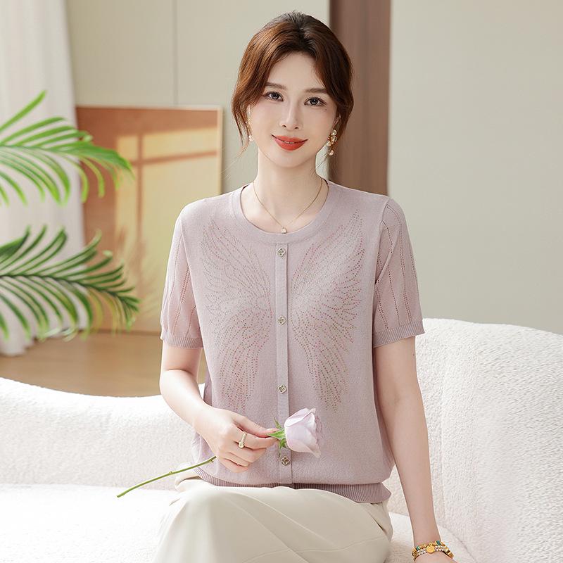 

2026 Stylish Ice Silk Short-Sleeve T-Shirt for Middle-Aged & Elderly Women - Perfect for Mother s Day 4XL (Recommended 135-150 lbs) світло-фіолетового кольору
