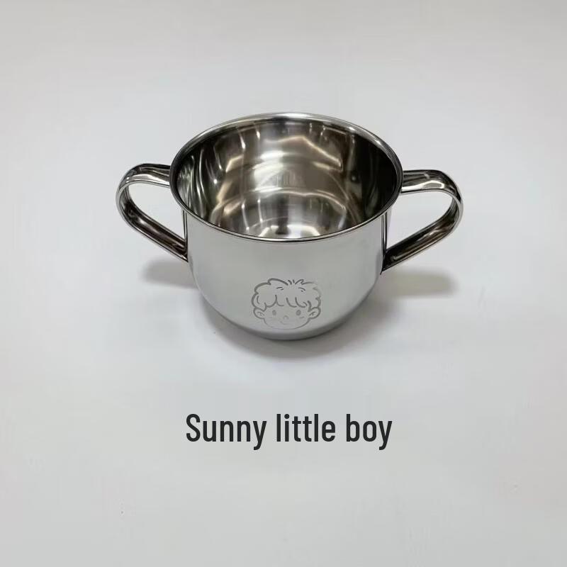 ZISIZ Kids Stainless Steel Double-Handle Milk Cup & Bowl Set
