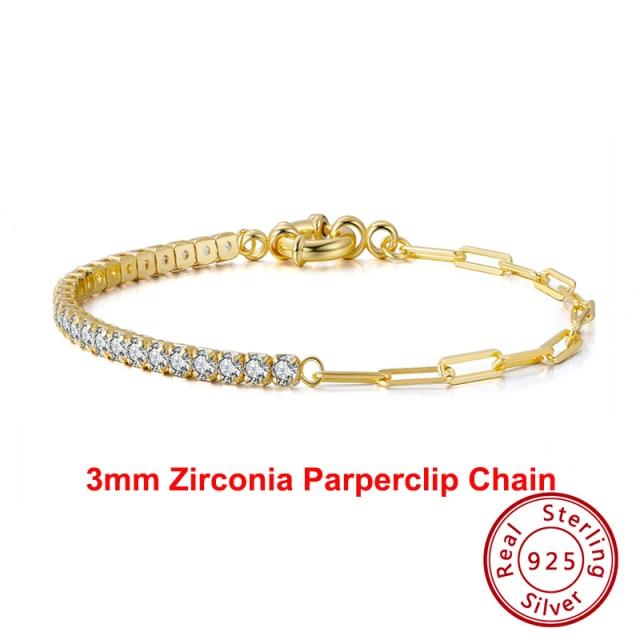 Authentic 925 Sterling Silver Tennis Bracelet Clear Cubic Zirconia Silver Bangle Girls Party Jewelry Hand Chain Sb61