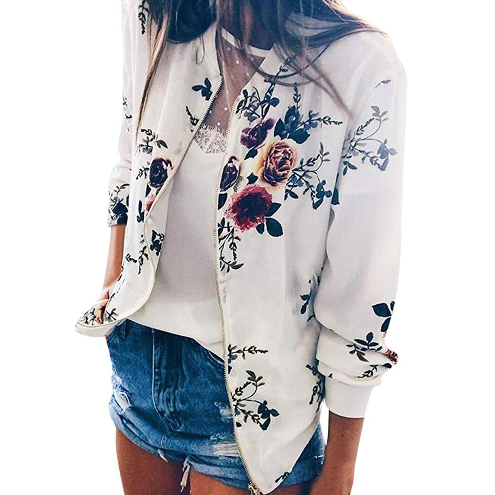 Женская модная повседневная куртка на молнии с длинными рукавами и принтом — фото 6