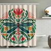 Vintage Botanischer Duschvorhang Grün Libelle Blumenmuster Badezimmerdeko, Rosa Rot Weiß Bunter Druck Wasserdichter Stoff,