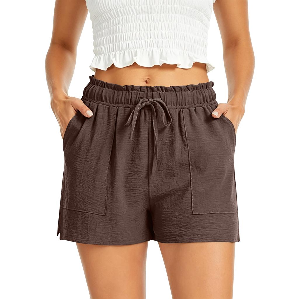Pantaloncini Casual da Donna a Vita Alta con Tasche Estate Vestibilità Larga Vita Elastica Coulisse Gamba Larga