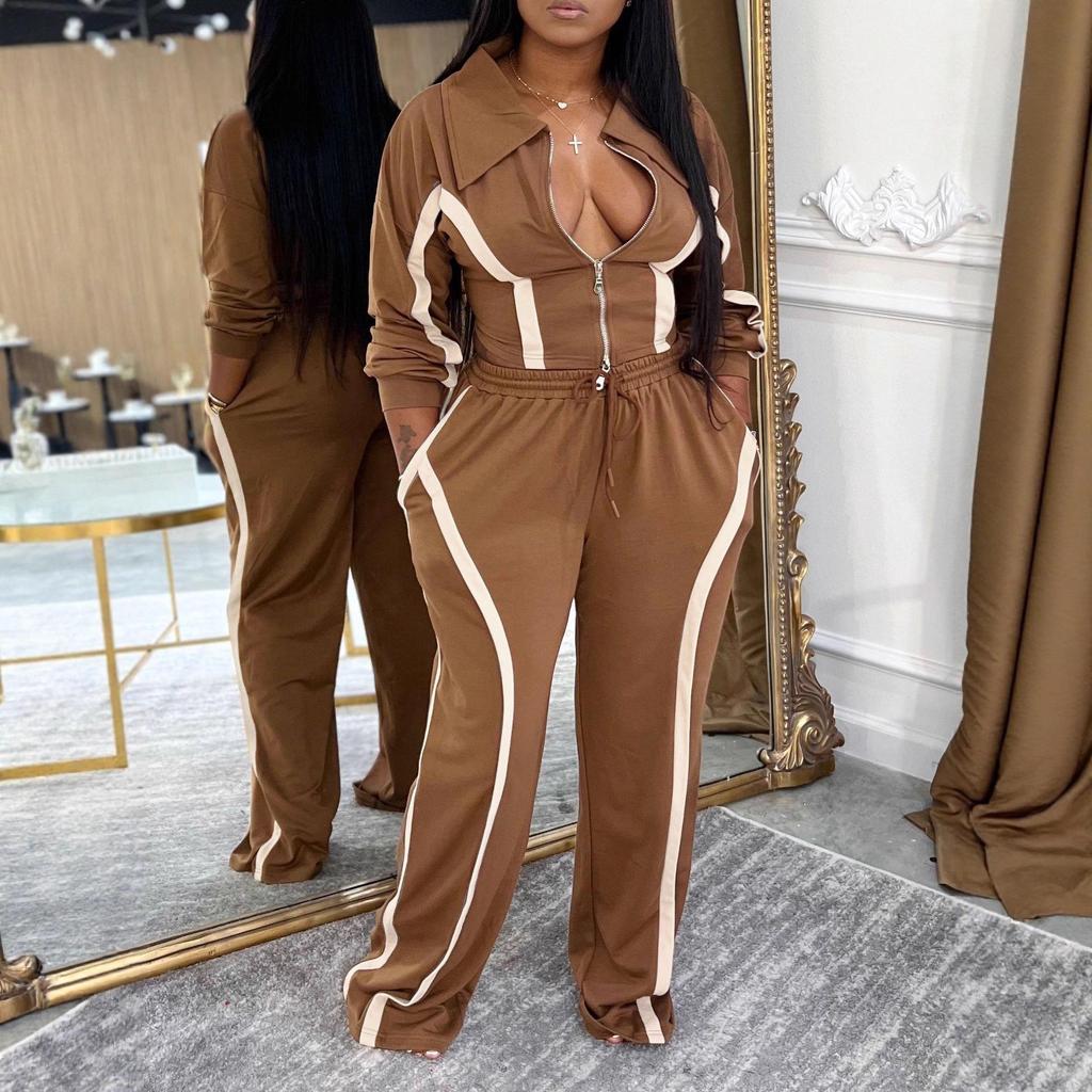 AL335 Women's Autumn/Winter Sports Suit: Cotton Jacket & Sweatpants Two-Piece Set