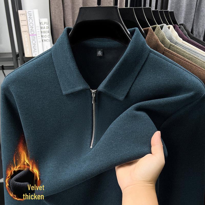 

Men s Solid Color Half-Zip Hoodie - Lapel, Loose Fit, Plus Velvet, Warm Winter Base Layer Top. 3XL