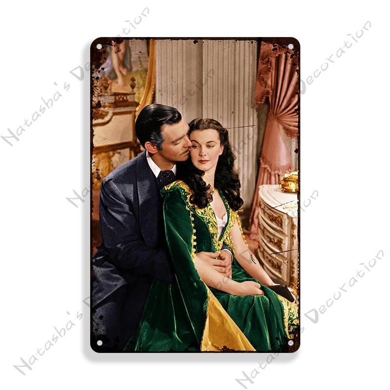 Gone With The Wind Metal Sign Classic Movie Metal Poster Man Cave Garage Vintage Metal Plate Rusty Metal Plaque Industrial Decor
