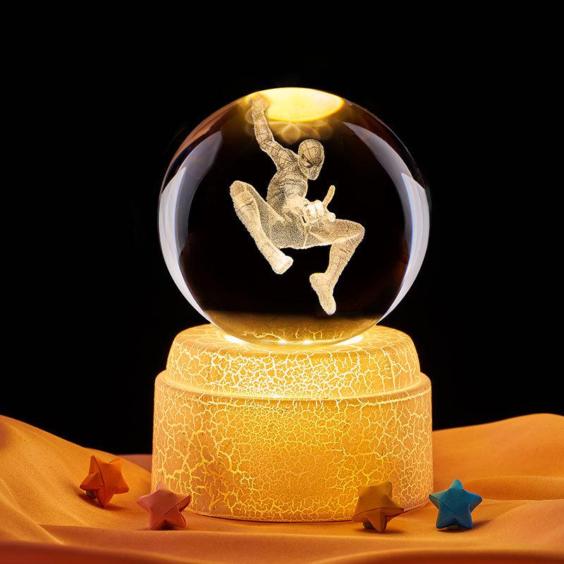Spider-Man 3D Laser Engraved Glowing Crystal Ball Night Light Ornament