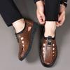 Men's casual breathable leather shoes summer cool breathable soft-soled sandals simple thin-soled casual shoes lazy driving shoes