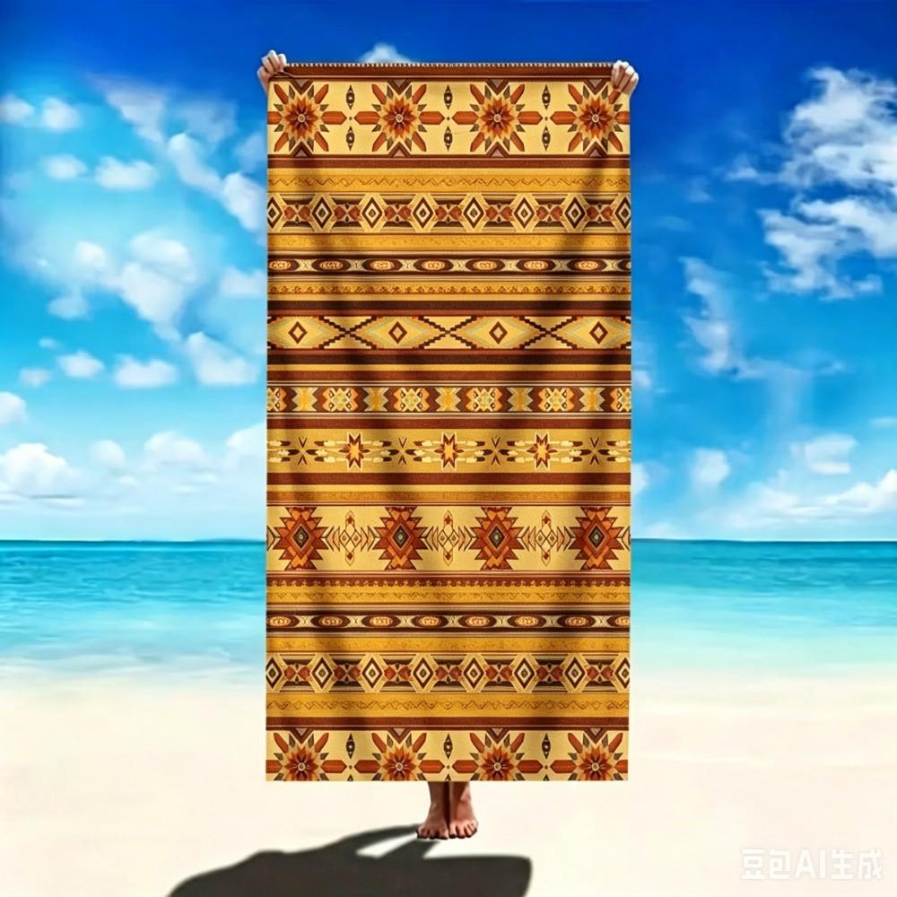 Asciugamano da Spiaggia con Motivo Azteco Sud-occidentale Asciugamano con Stampa Geometrica Tribale per Giornate Estive in Spiaggia e in Piscina