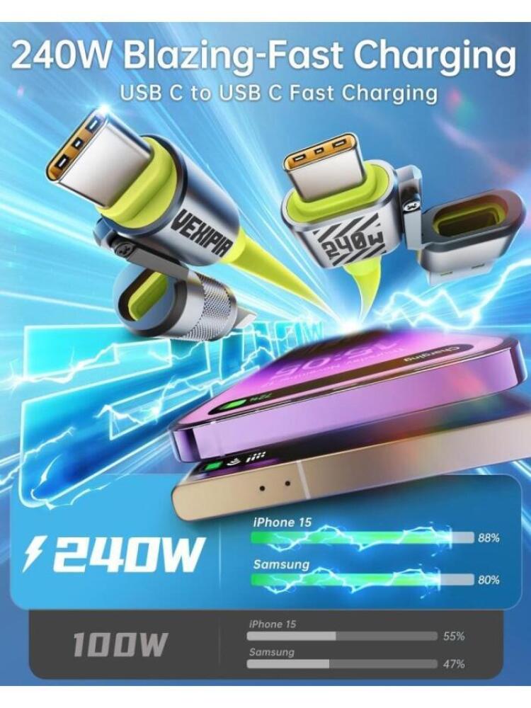 Max 240W 4-in-1 SchnellladekabelZwei Zug Zwei Ladekabel mit USB-A/Type-C/Lightning für Samsung Galaxy Handyzubehör