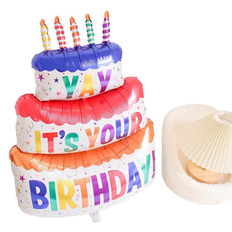 Velas de Colores Globo de Papel de Pastel de Tres Pisos para Decoración de Fiesta de Cumpleaños