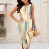 Women Plus Size Round Neck Sleeveless Printed Bodycon Midi Dress